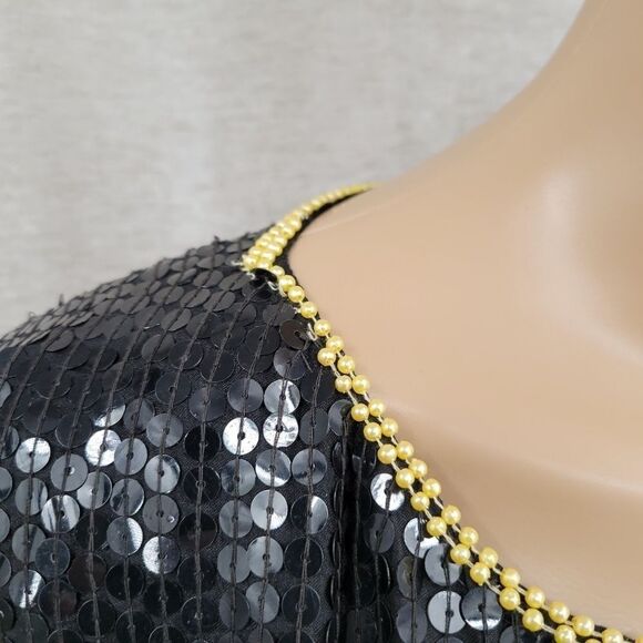 Jean for Joseph Le Bon Vintage Silk Sequin Blouse Black Red Gold Floral Evening - Picture 12 of 13